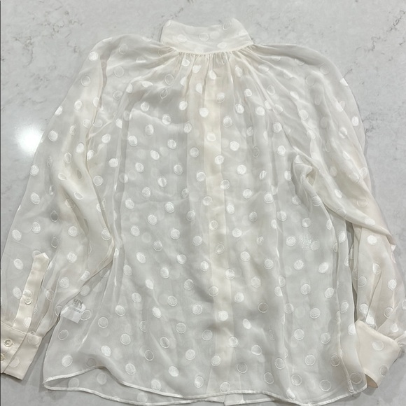 Dolce & Gabbana Sheer White Polka Dot Silk Blouse with Bow Tie Sz 42 - Picture 5 of 6